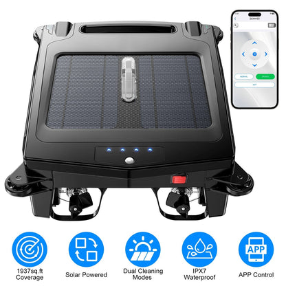 Solar PoweredÊRobotic Pool SkimmerÊAutomatic Swimming Pool Surface Cleaner with 2 Cleaning Modes Dual Charging Methods IPX7 Waterproof 1937sq.ft Cover