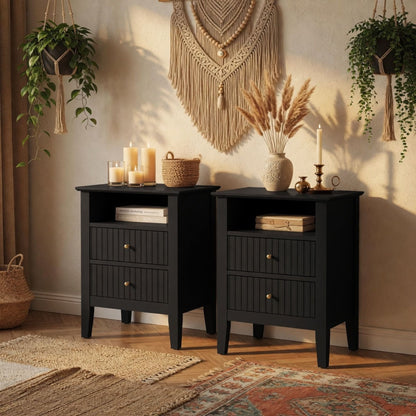 Fluted Nightstand With 2 Drawers
