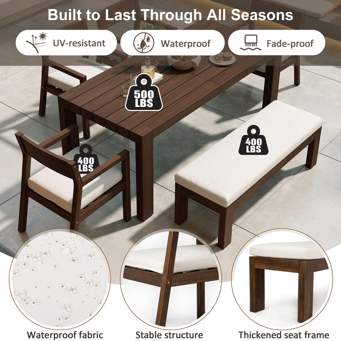 Outdoor Dining Set Rectangular Table With Umbrella Hole