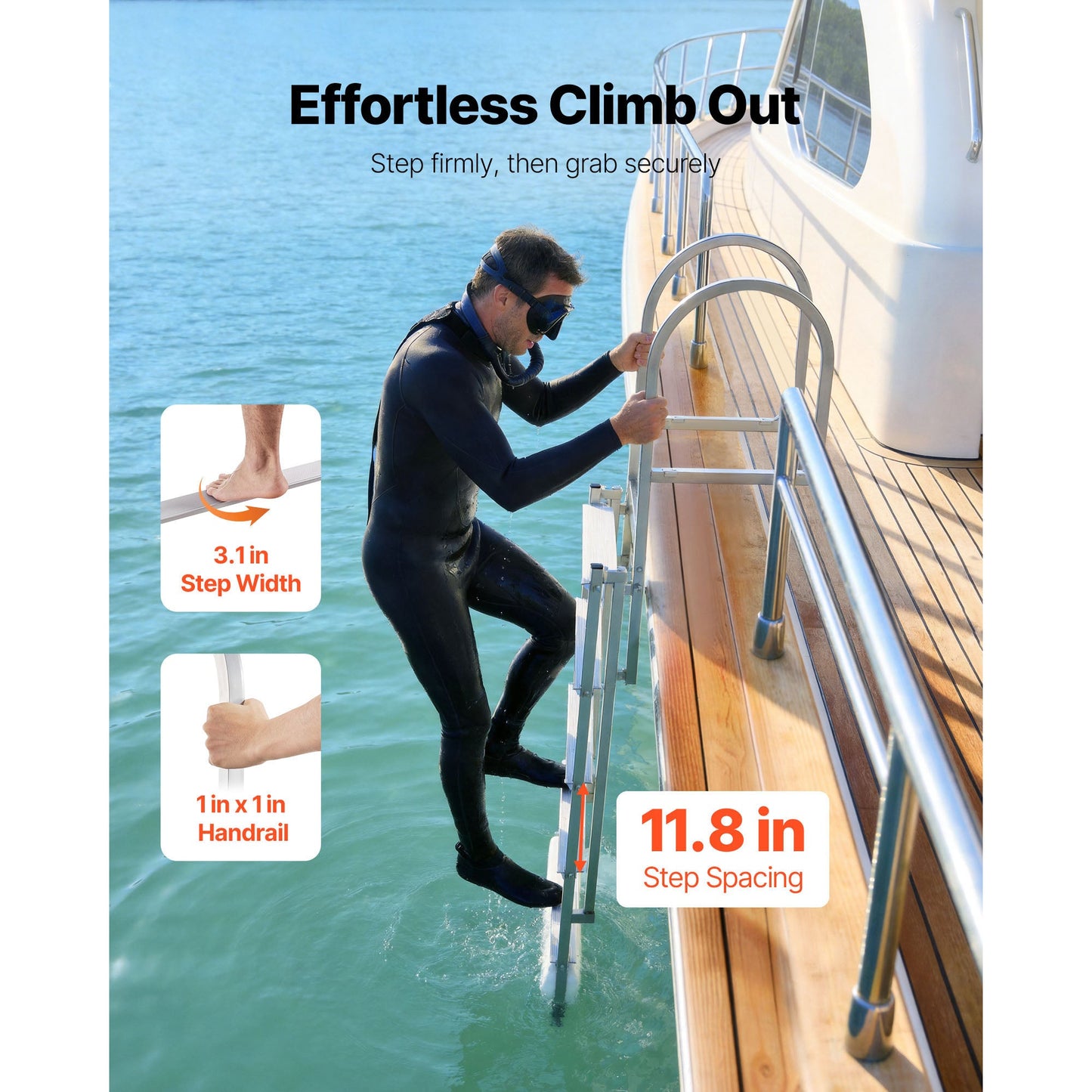 Retractable Dock Ladder, 5 Steps, Aluminum Alloy with Auto-Lift Float