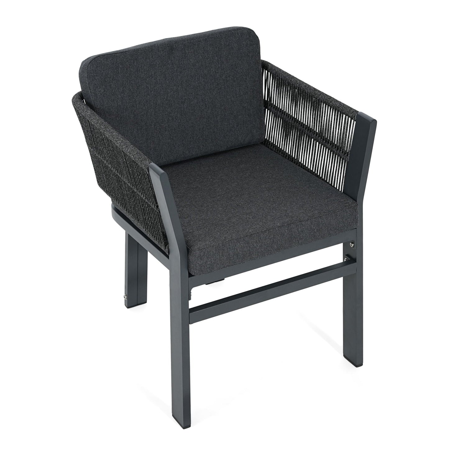 7 Piece Outdoor Dining Set With Table And 6 Chairs - Black / Teak / Gray