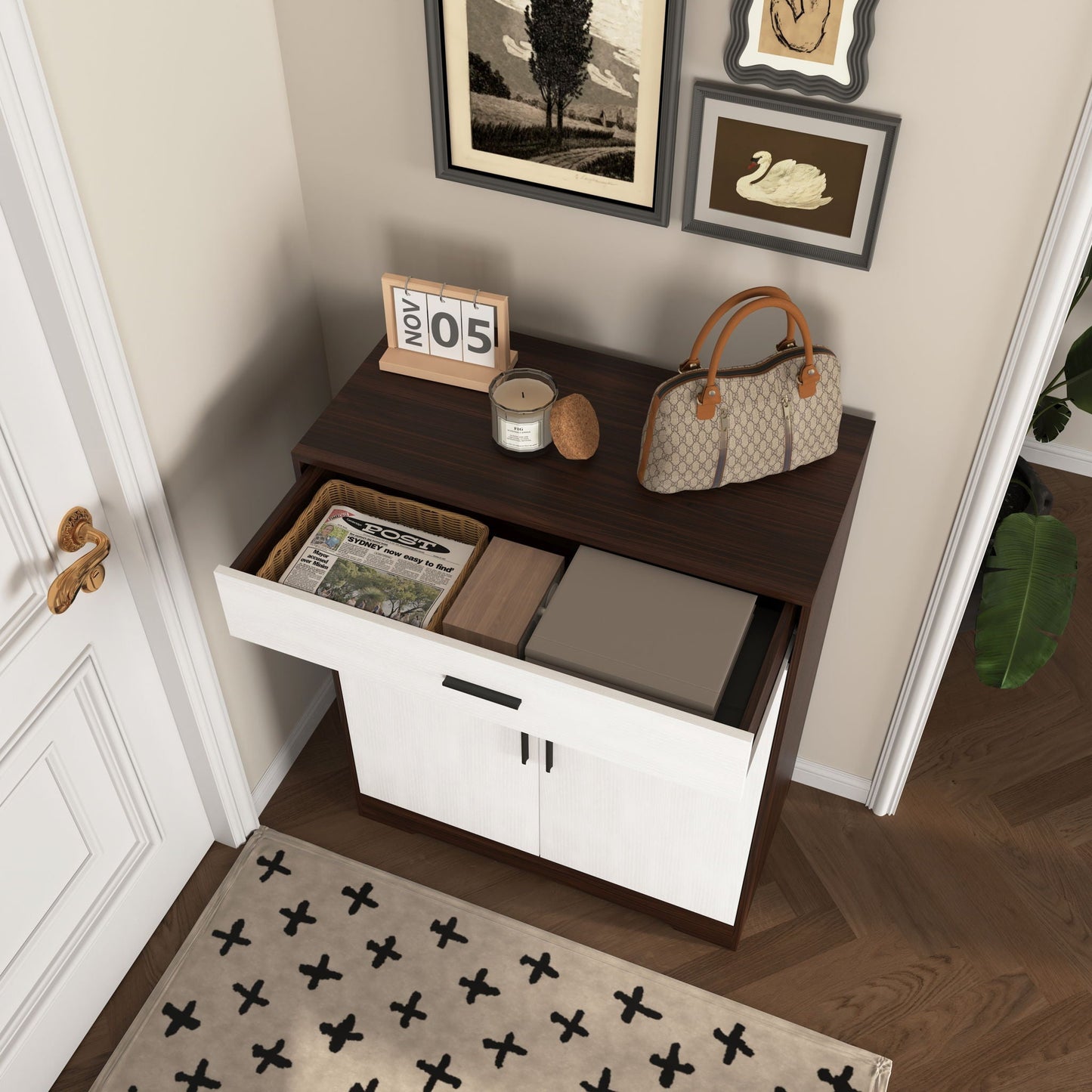 Freestanding Wooden Shoe Cabinet, 4 Tier Organizer With Drawer