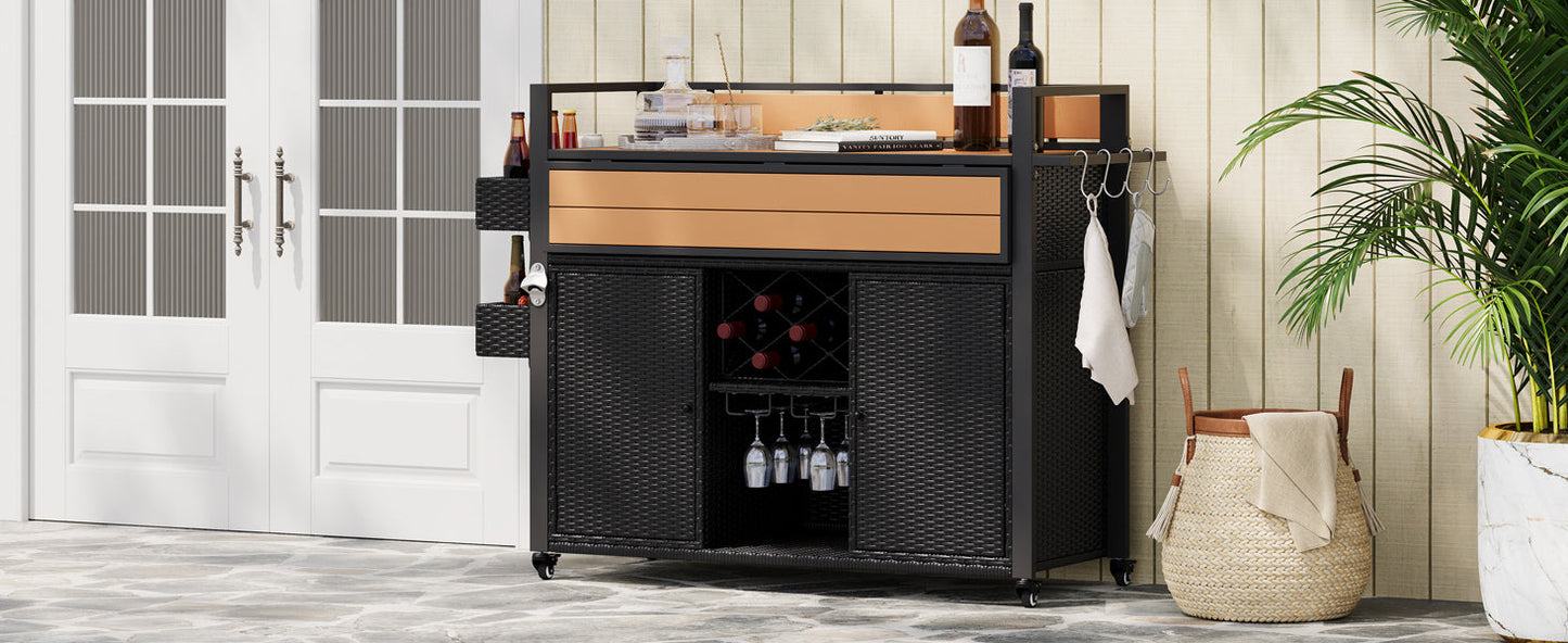 K&K 52.8"W Wicker Outdoor Grill Cart with Extended Table Top