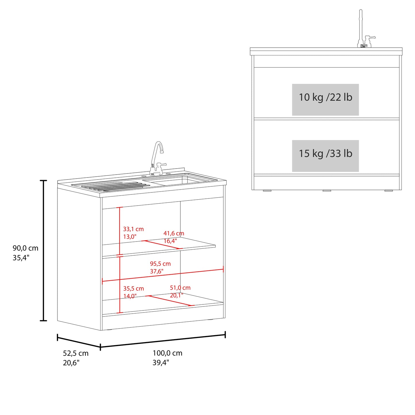 Salento Freestanding Sink, Double Door Cabinet, Two Shelves