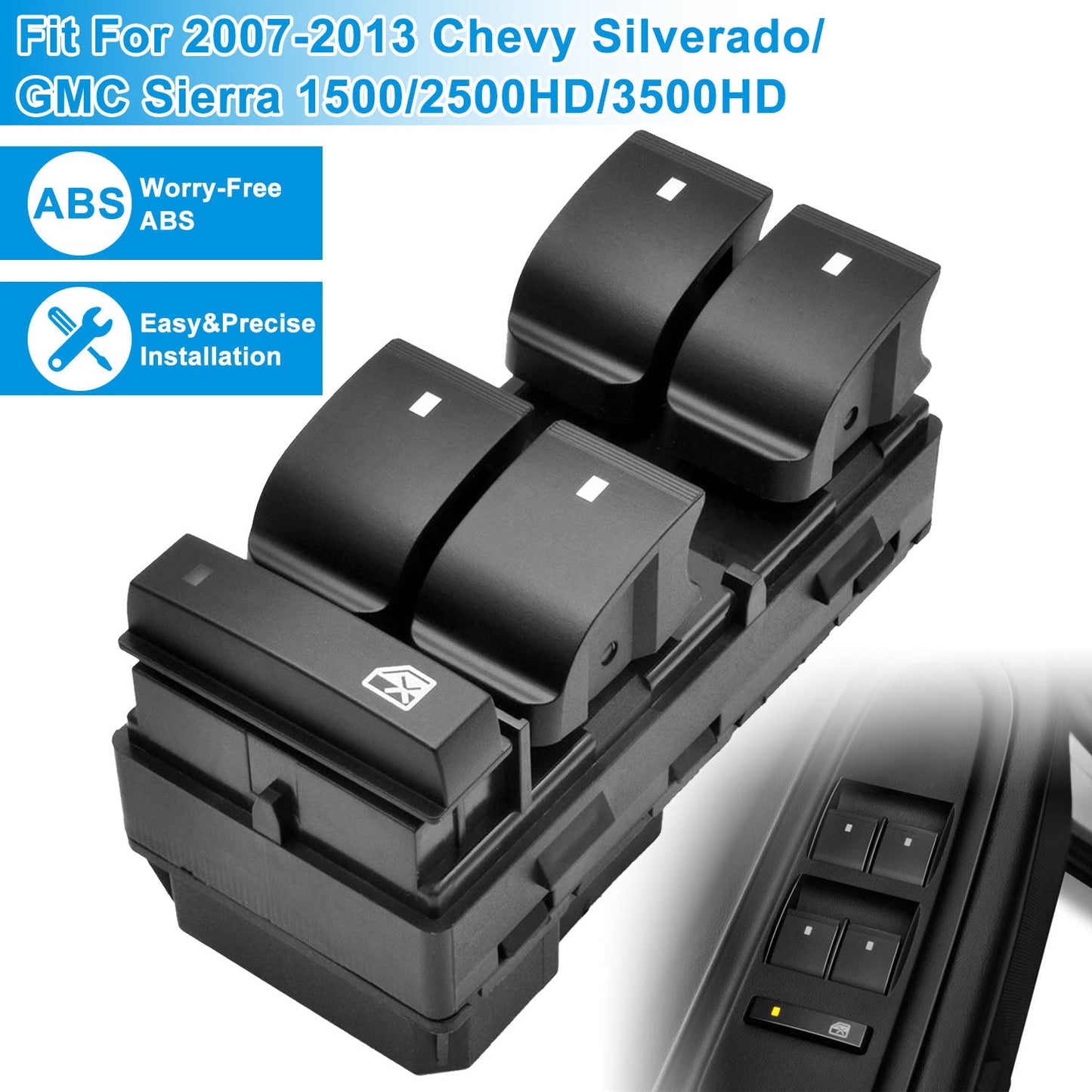 Electric Master Power Window Switch Driver Side Fit for 2007-2013 Chevy Silverado GMC Sierra 1500 2500HD 3500HD 20945129 25789692