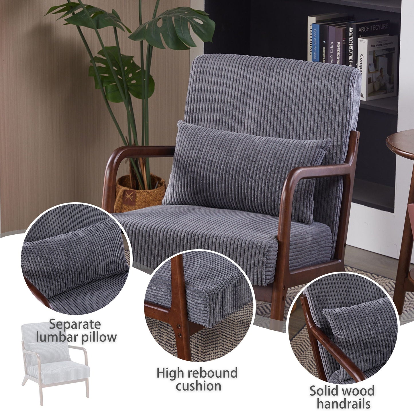 Accent Chair With Pillow And Wood Frame