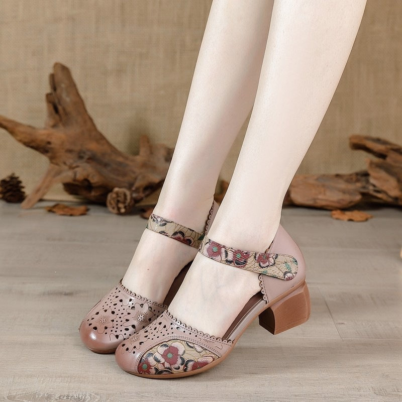Rome Embroidered Hollow-Out Retro Casual Womens Shoes