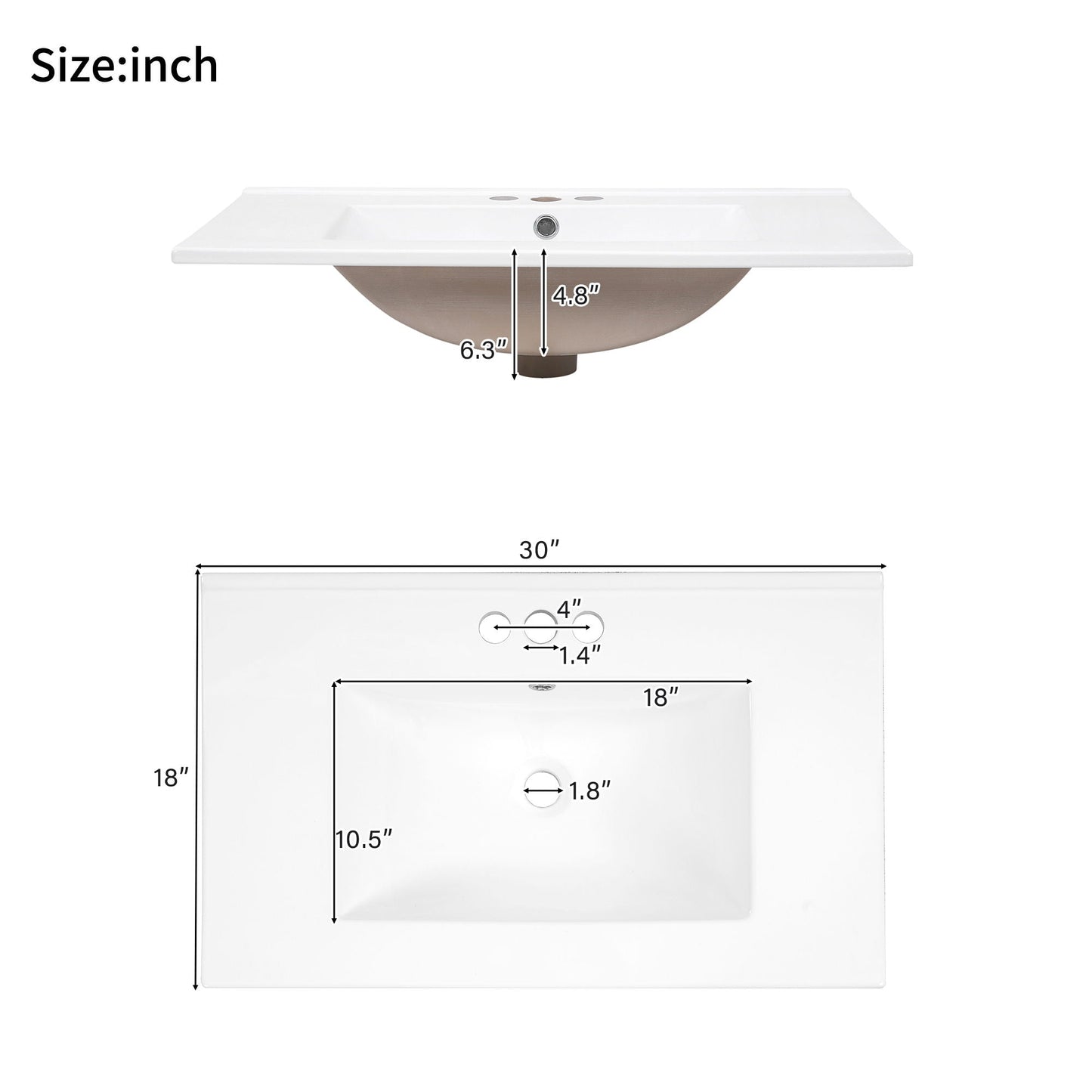 Modern Bathroom Vanity With Sink, Storage Cabinet, Soft Close Doors, Deep & Standard Drawers