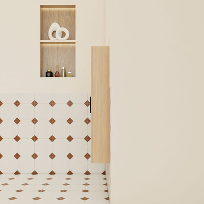 Tall Floating Bathroom Side Cabinet, Wall Mounted Single Door Storage - Light Oak