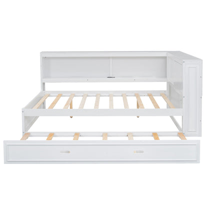 Daybed With Storage Shelves, LED, USB, And Trundle