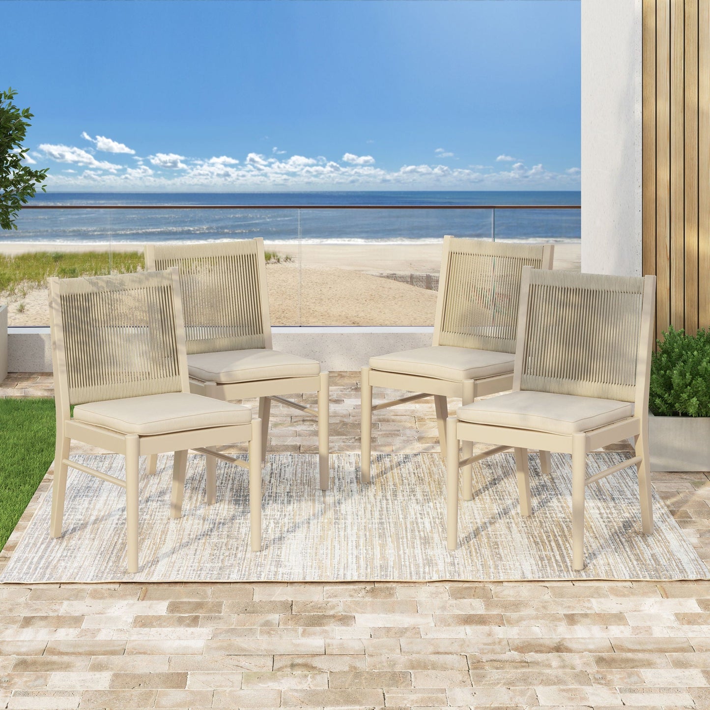 Cordoba Dining Chair Set of 2 - Comfortable Armless Beige Chairs