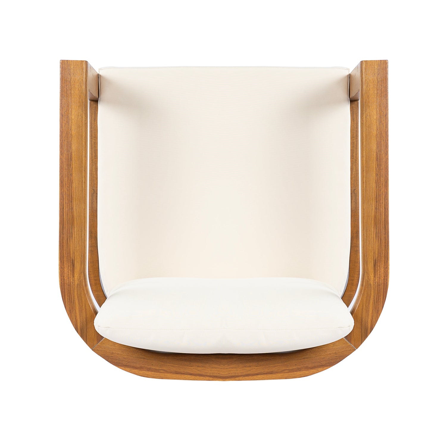Outdoor Dining Chair Set of 4 with Curved Acacia Wood Arms and Cream Cushions