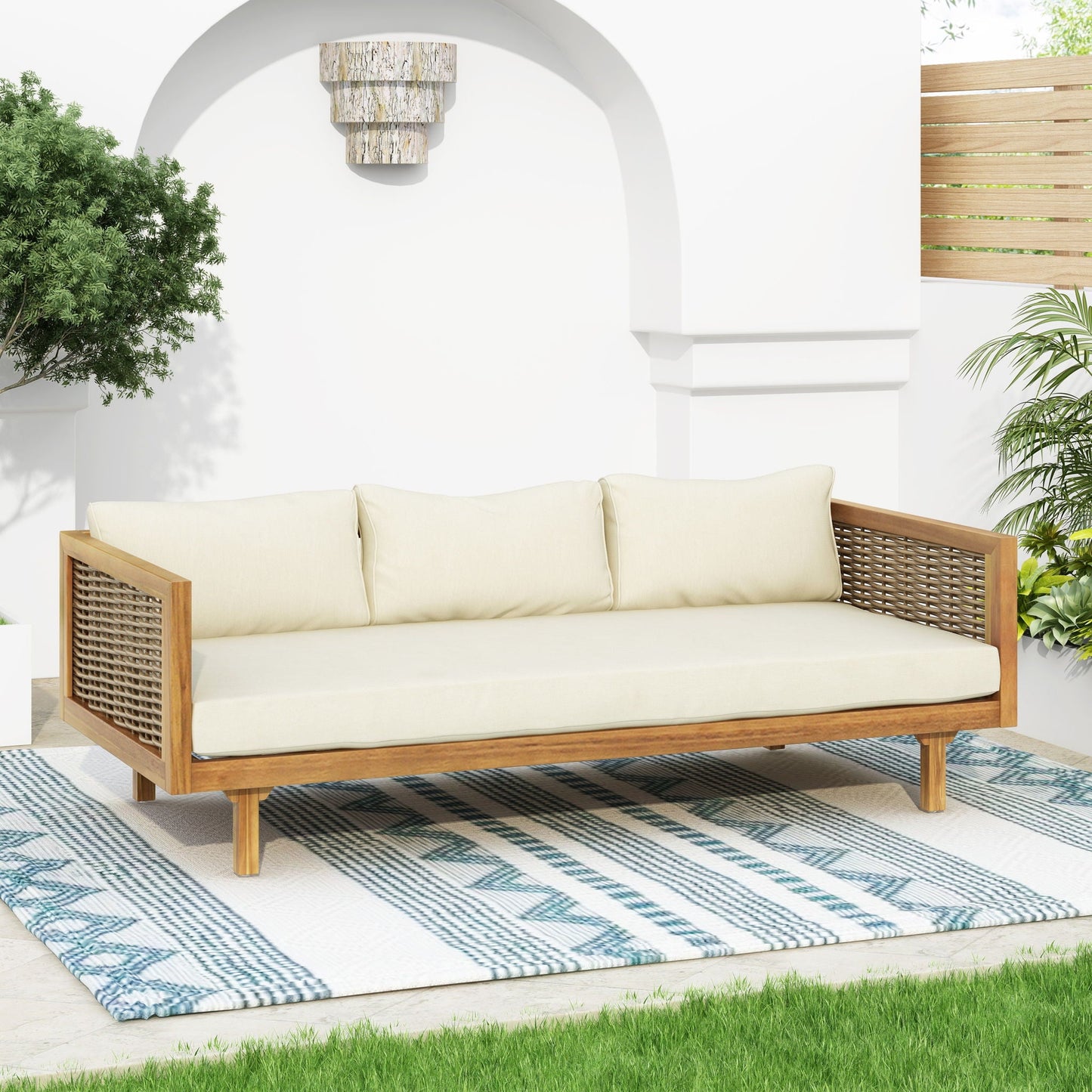 Claremont 3 Seater Daybed Teak Acacia Wood Water Resistant Cushions