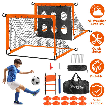 Kids Soccer Goals Set For Backyard Portable Soccer Training Equipment with Ball Pump Cones Agility Ladder Target Carry Bag For Toddler Age 3+ Outdoor