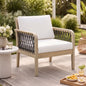 Outdoor Acacia Wood Club Chair with Handwoven Rope, Light Teak Finish