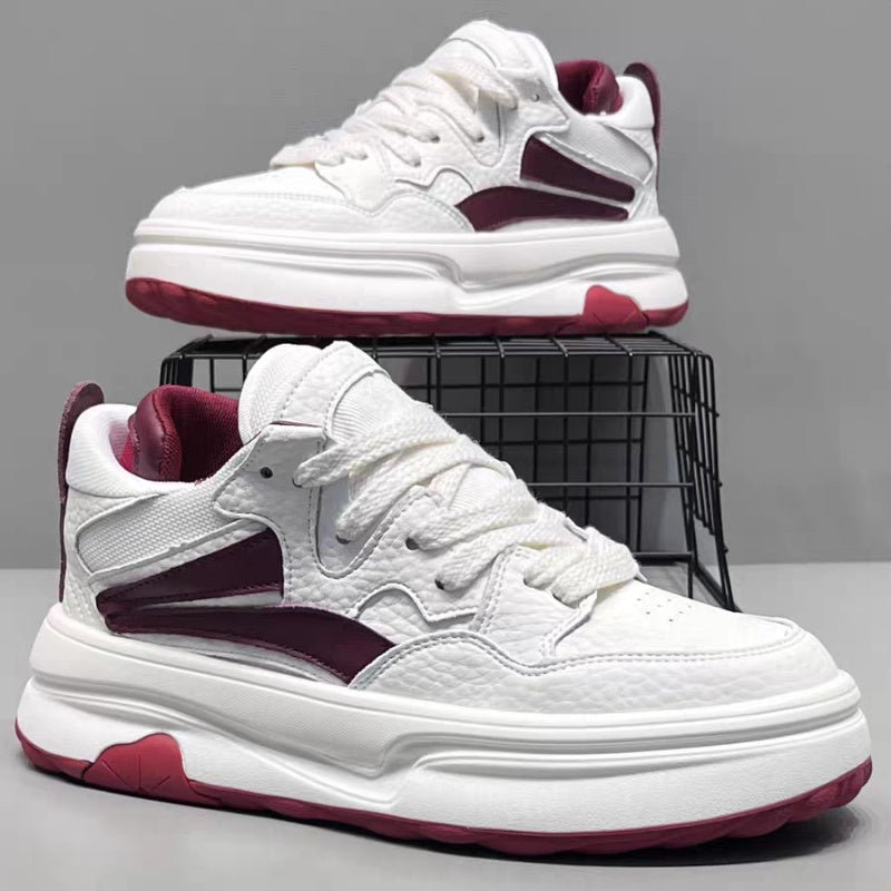 2026 New Spring Fashion Versatile Platform Height-boosting White Sneakers, Trendy Athletic Casual Skate Shoes For Young Men