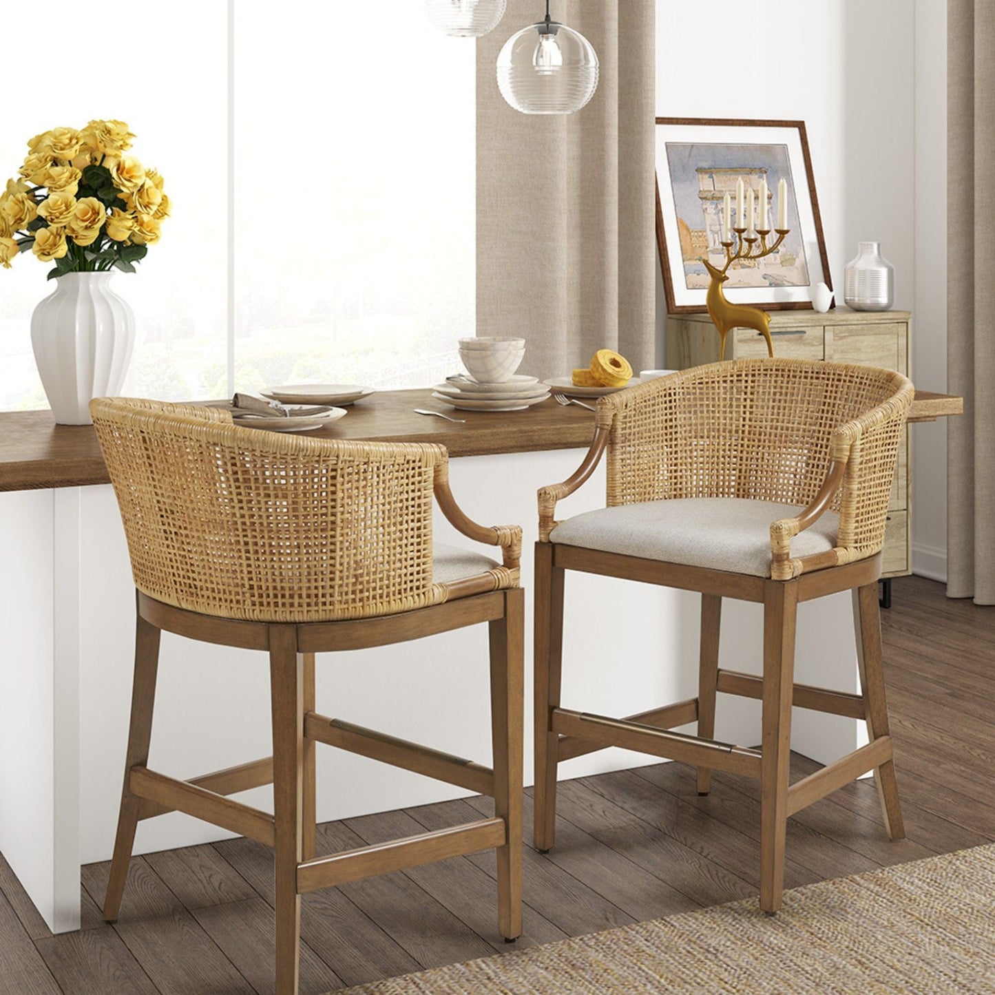 Casual Handcrafted Rattan Counter Stool
