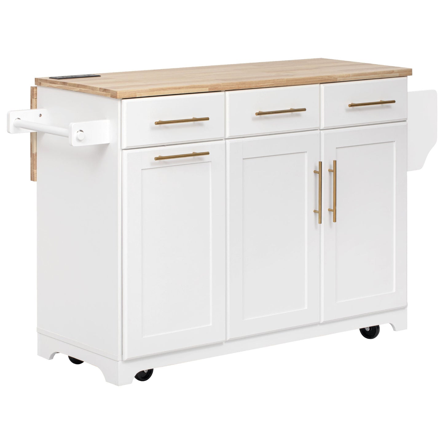 K&K 59.3" Kitchen Island with Storage & Rolling Cart