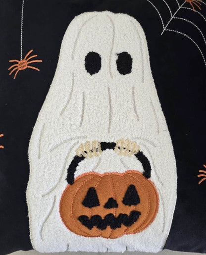 Halloween Ghost With Pumpkin Bucket Throw Pillow
