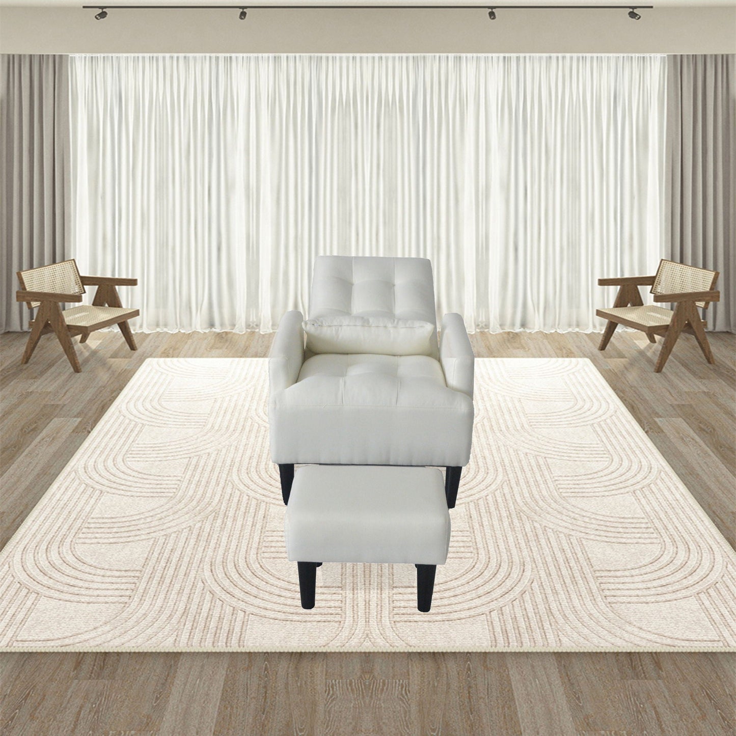 Living Room Sofa Single Chair And Ottoman, Modern Multi-Function Fabric Living Room Sofa Lounge Chair Bed And Stool. Soft Leisure Single Chair Adjustable Into 5 Angles With Sofa Bed