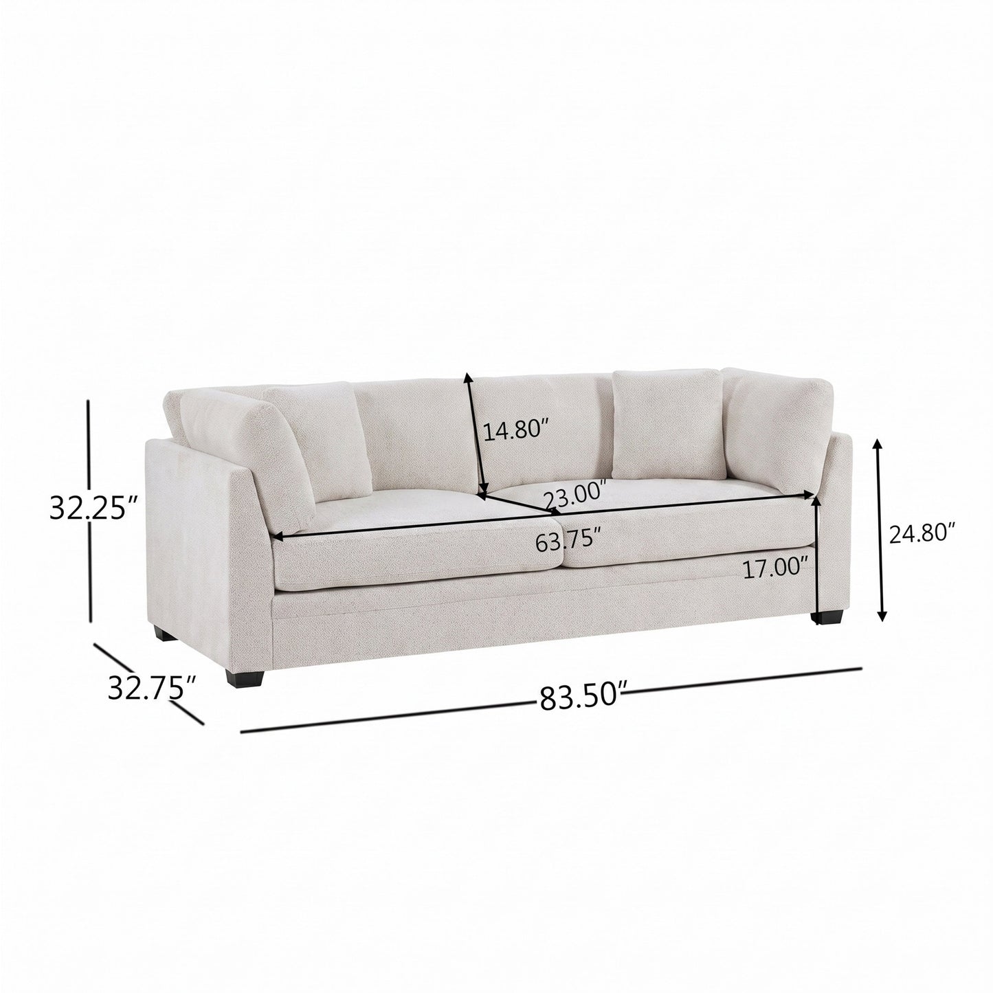 83.5" Modern Flared Arms Sofa (Beige)
