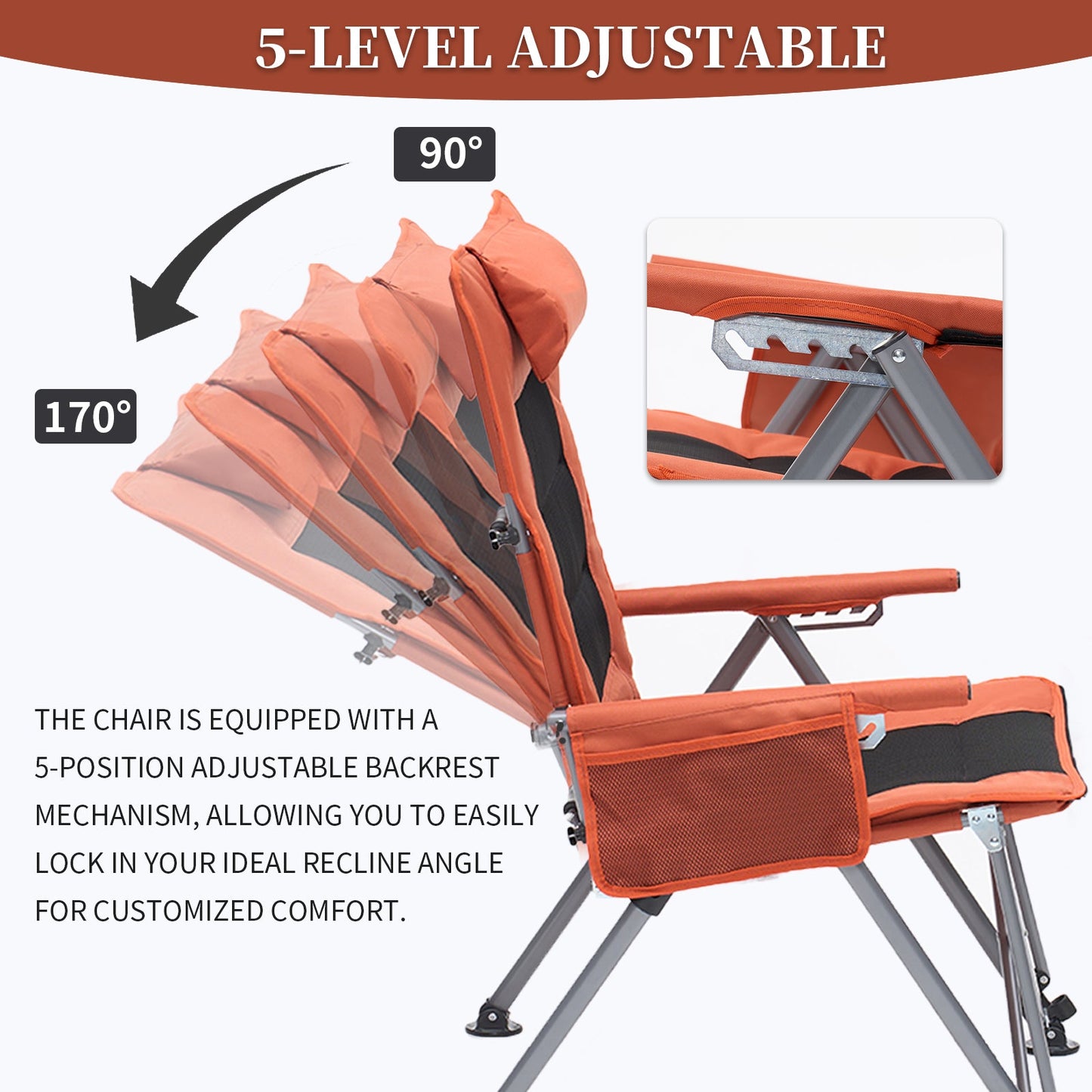 5-Position Adjustable Reclining Camping Chair