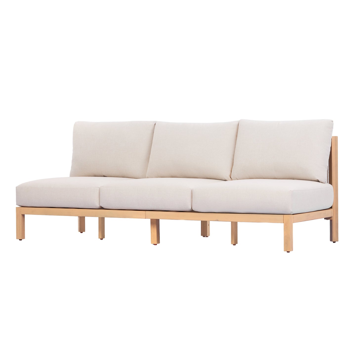 73.23" Outdoor Acacia Wood Frame Rope-Braided Backrest Three-Seater Sofa