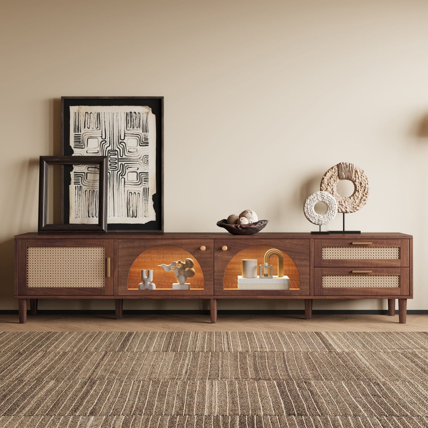 TV Stand For TVs Up To 90", Media Console With App Controlled LED Lights, 2 Drawers & Door Storage - Dark Brown