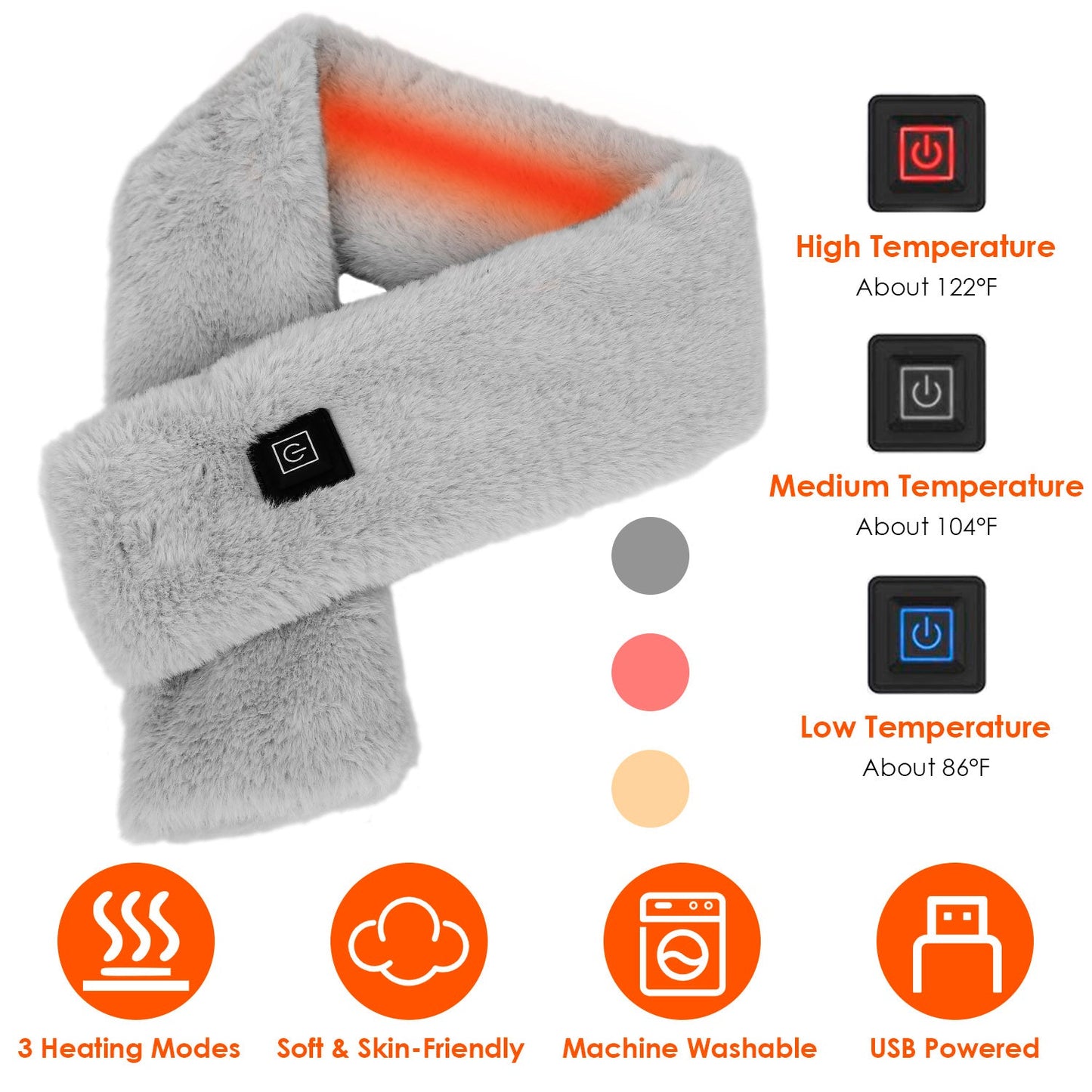USB Heated Scarf with 3 Temperature Modes for Winter