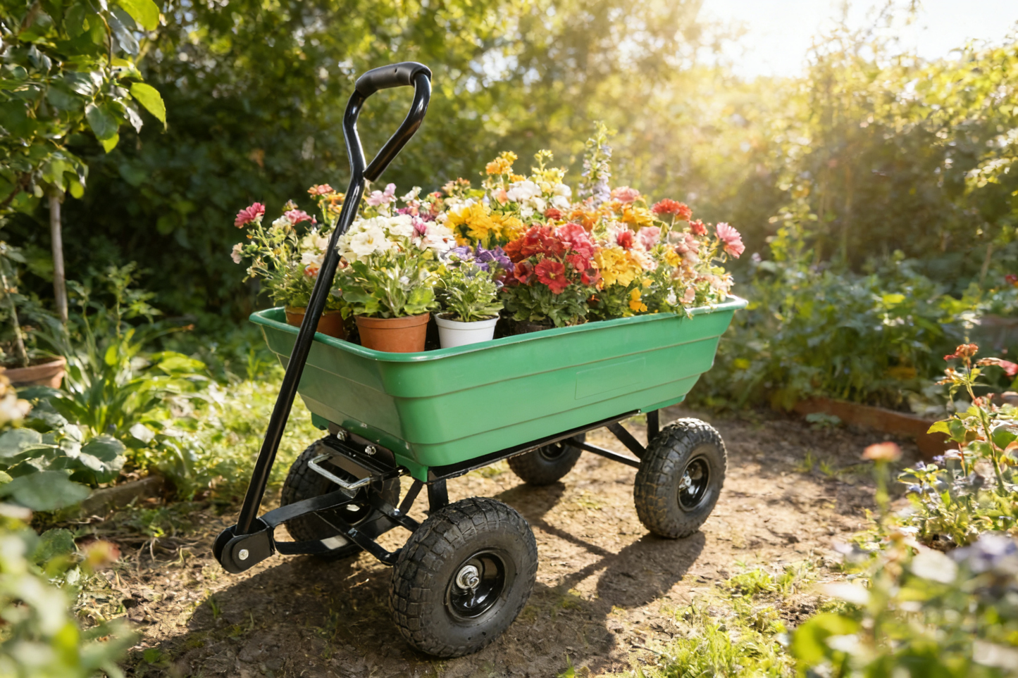 Folding Poly Garden Dump Truck with Steel Frame and Pneumatic Tires