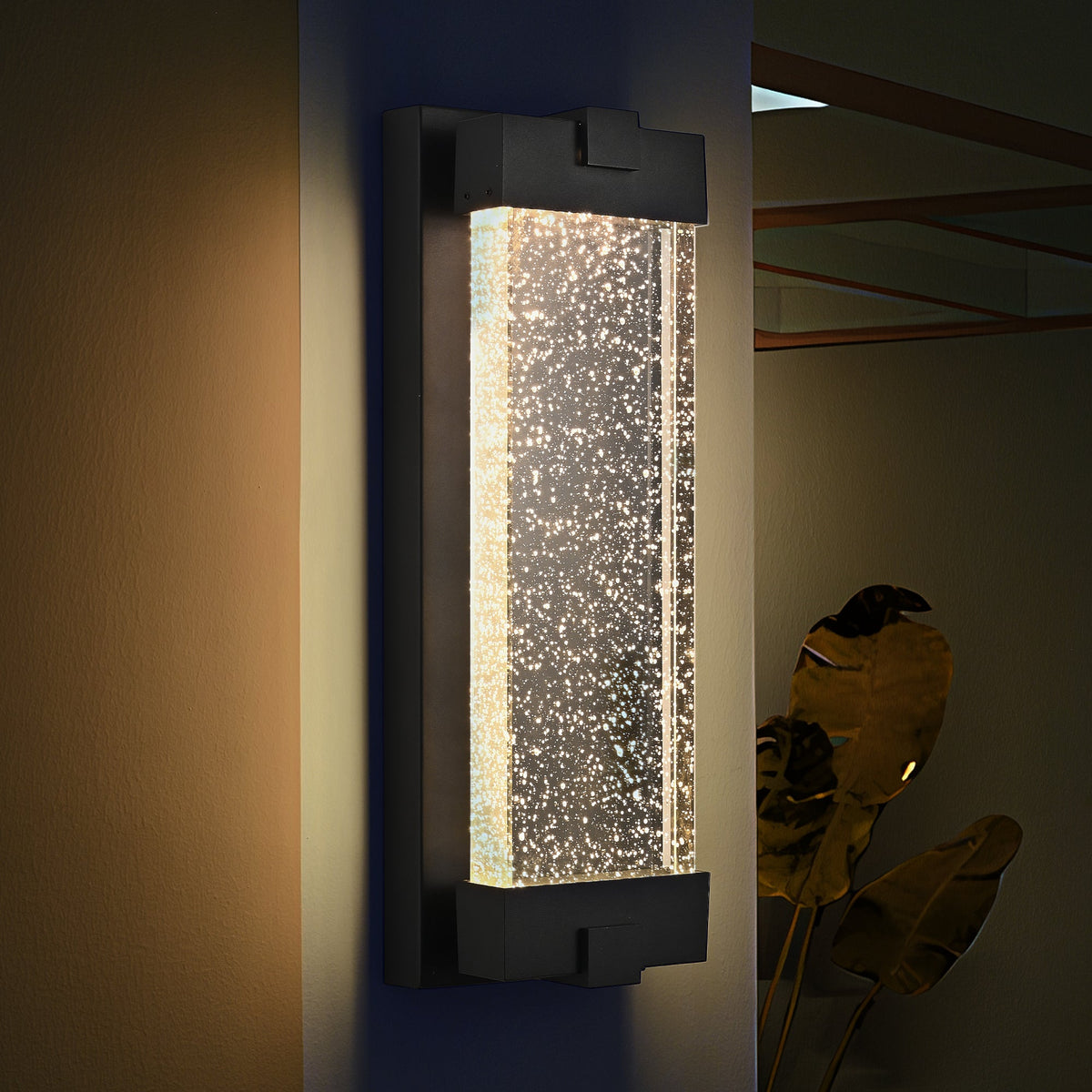 Black Aluminum Outdoor Wall Light with Bubble Crystal - Black