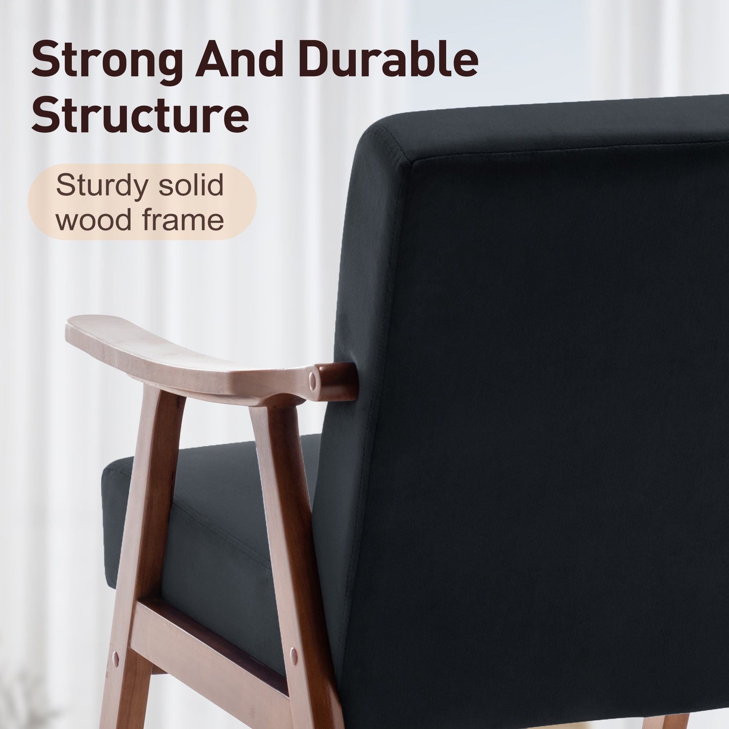Mid Century Modern Accent Chair With Solid Wood Frame And Extra Thick Backrest