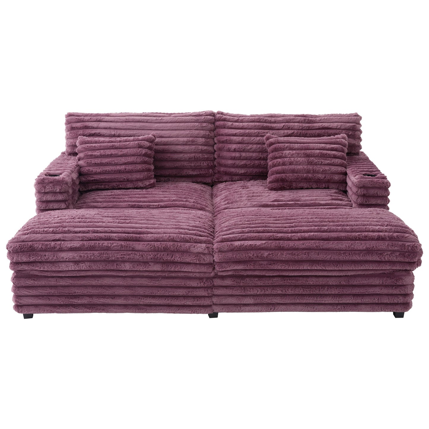 Oversized Double Chaise Lounge Sofa Bed With USB Ports And Cup Holders