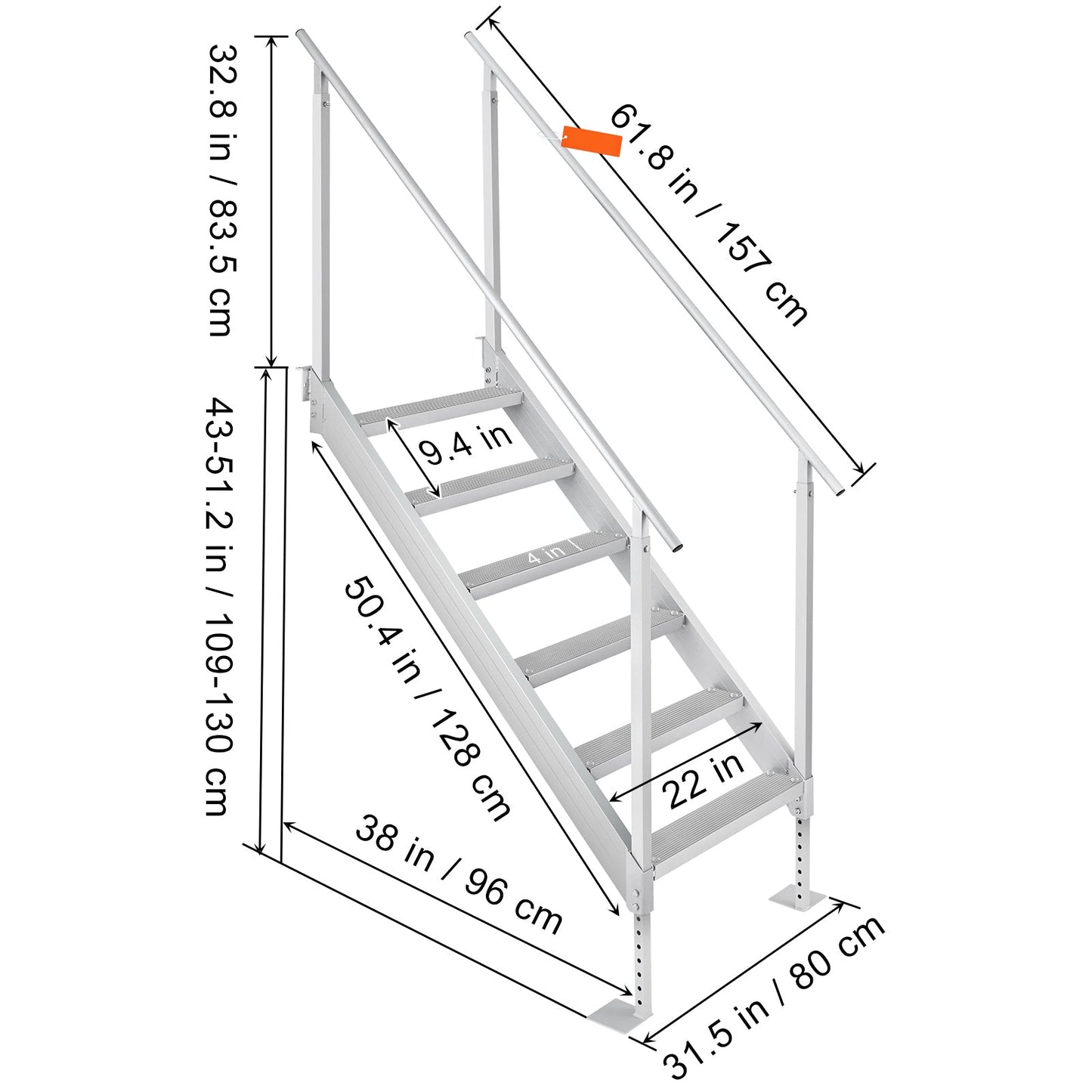 Dock Ladder, 43''-51'' Adjustable Height, 6 Steps with Dual Handrails