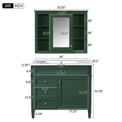 Bathroom Vanity With Mirror Cabinet, Single Sink With 2 Soft Closing Doors And 4 Drawers