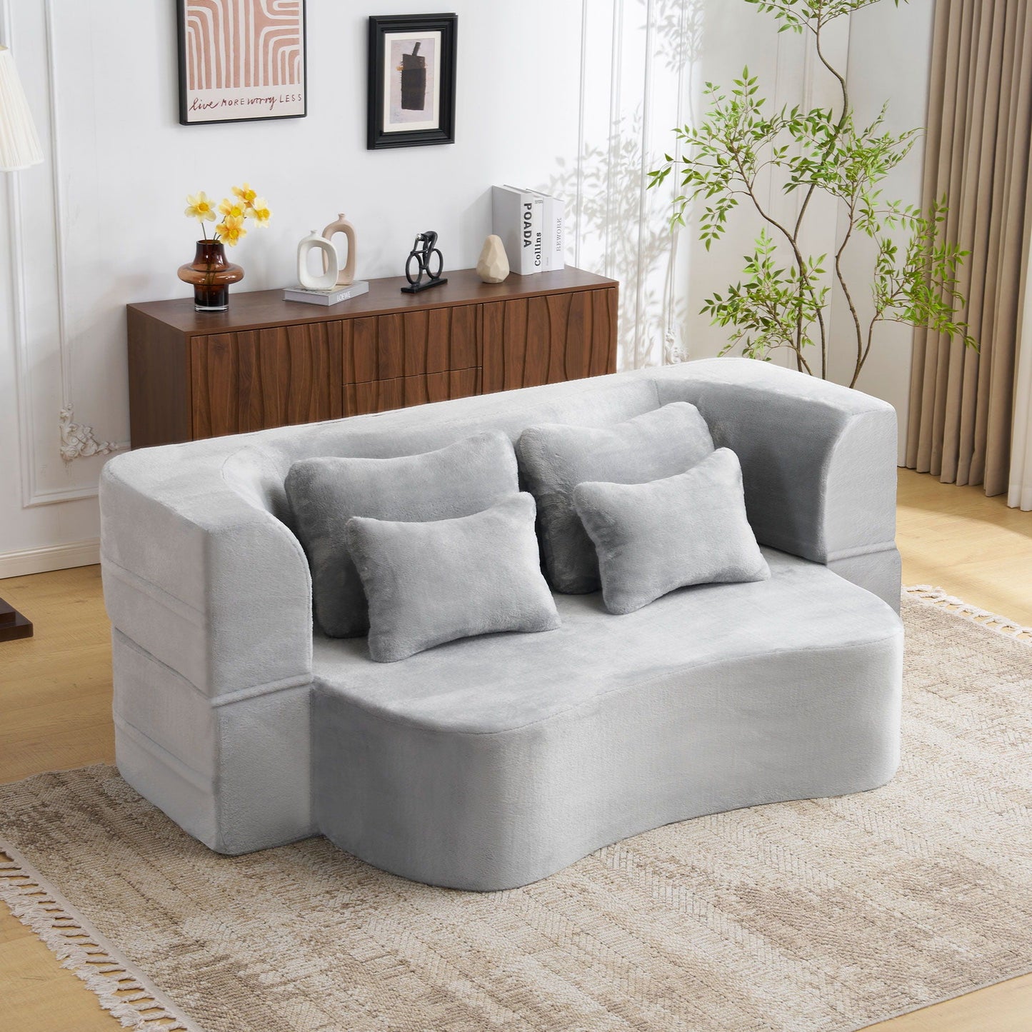 Modern Floor Sofa With 4 Pillows