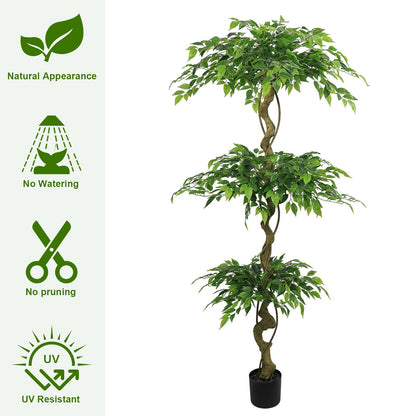 Artificial Ficus Tree With Pot For Home Decor Indoor Plant - Green