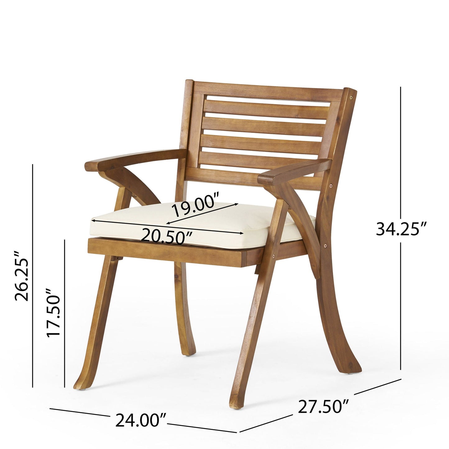 Dining Chair With Water-Resistant Cushion - Teak Wood