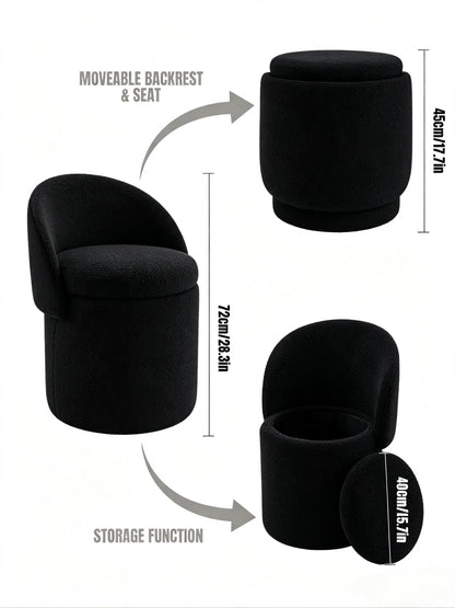 Upholstered Makeup Stool with Storage and Foldable Backrest