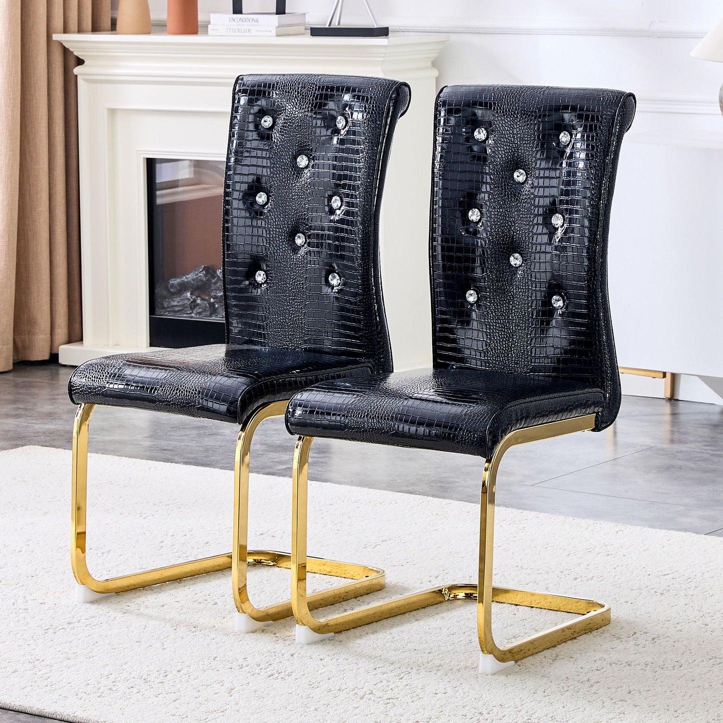 Elegant Design Alligator Skin Upholstered Dining Chairs