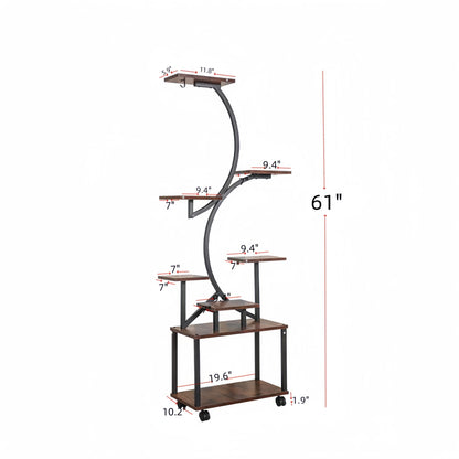 8 Tier Indoor Plant Stand With Grow Lights, S Shaped Metal Shelf For Multiple Plants - Black / Dark Walnut