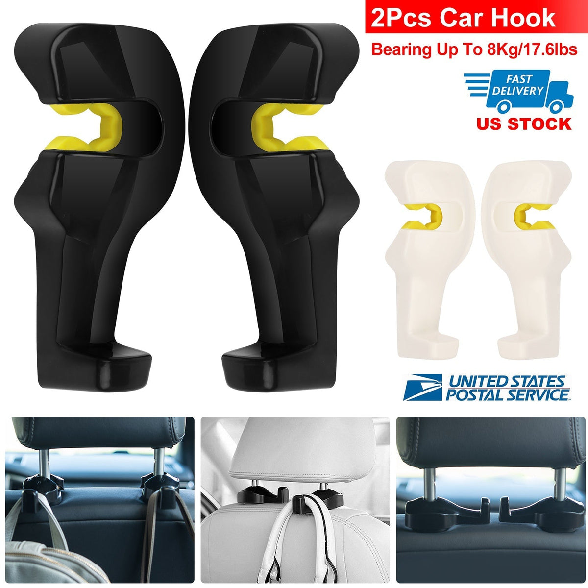 2Pcs Car Seat Headrest Hanger Car Headrest Hanging Hook For Bag Purse Cloth Grocery Organizer