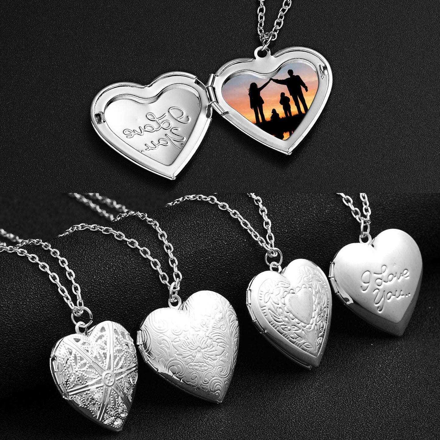 New Silver Carved Design Love Necklace Personalized Heart-shaped Photo Frame Necklace For Women Jewelry For Valentine's Day