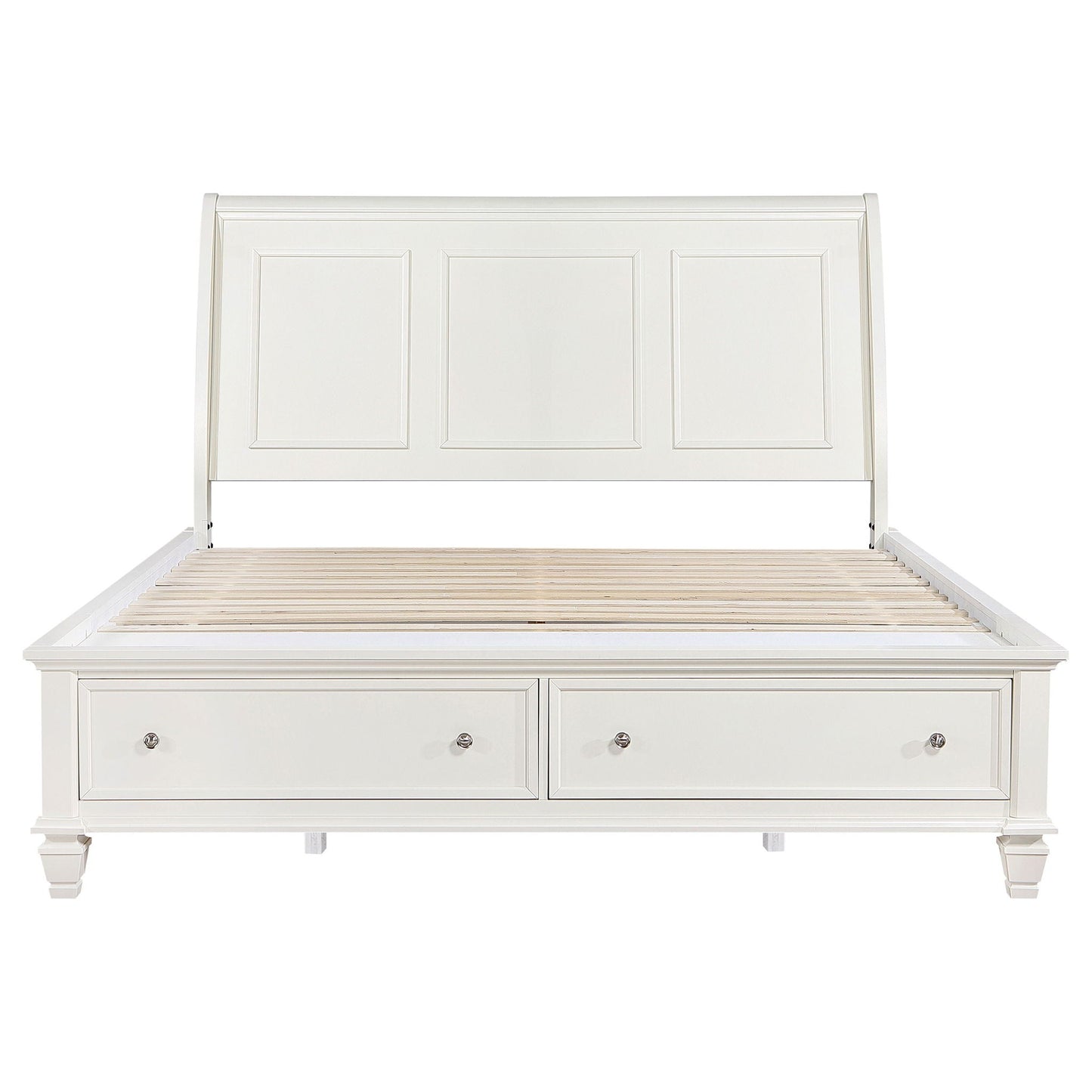 Sandy Beach Wood Eastern King Storage Panel Bed Cream White