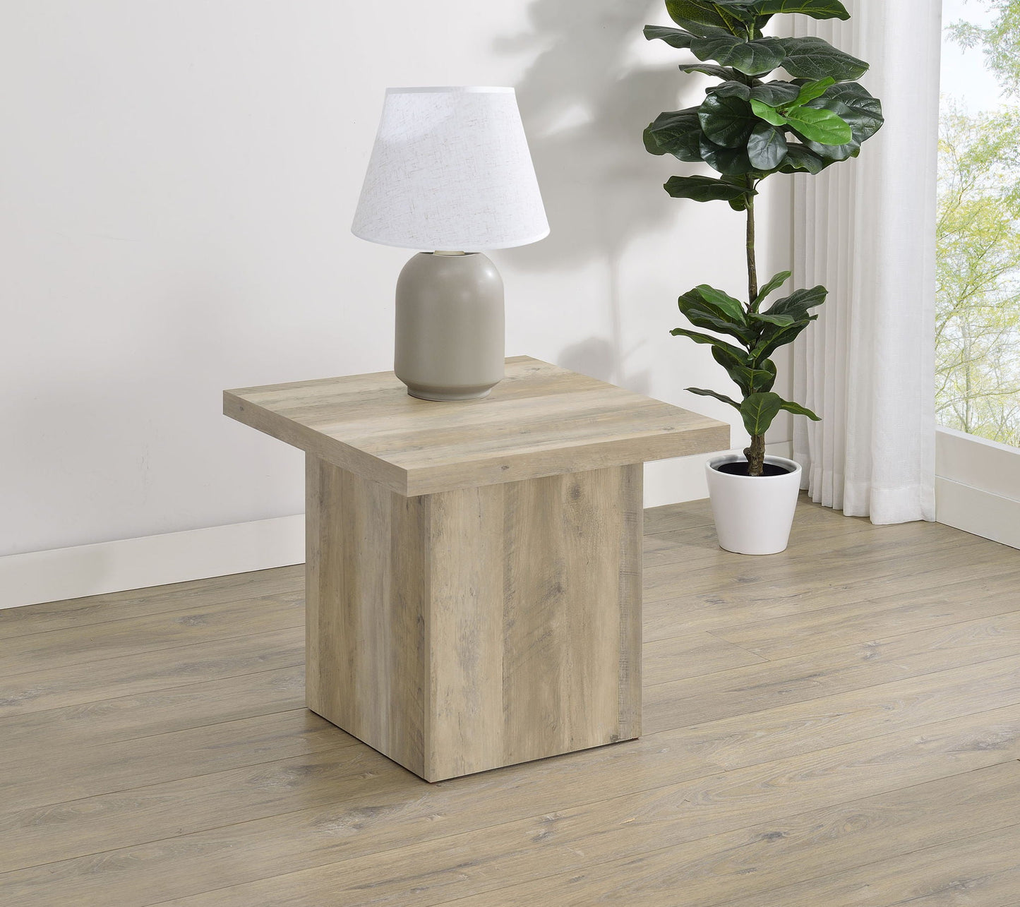 Devar Square Engineered Wood End Table Distressed Pine