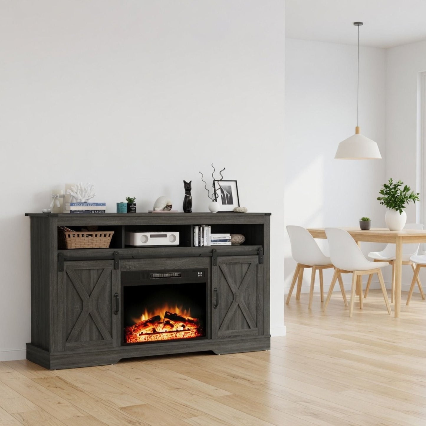 Electric Fireplace Insert Heater With Multicolor Flames, Remote Control - Black