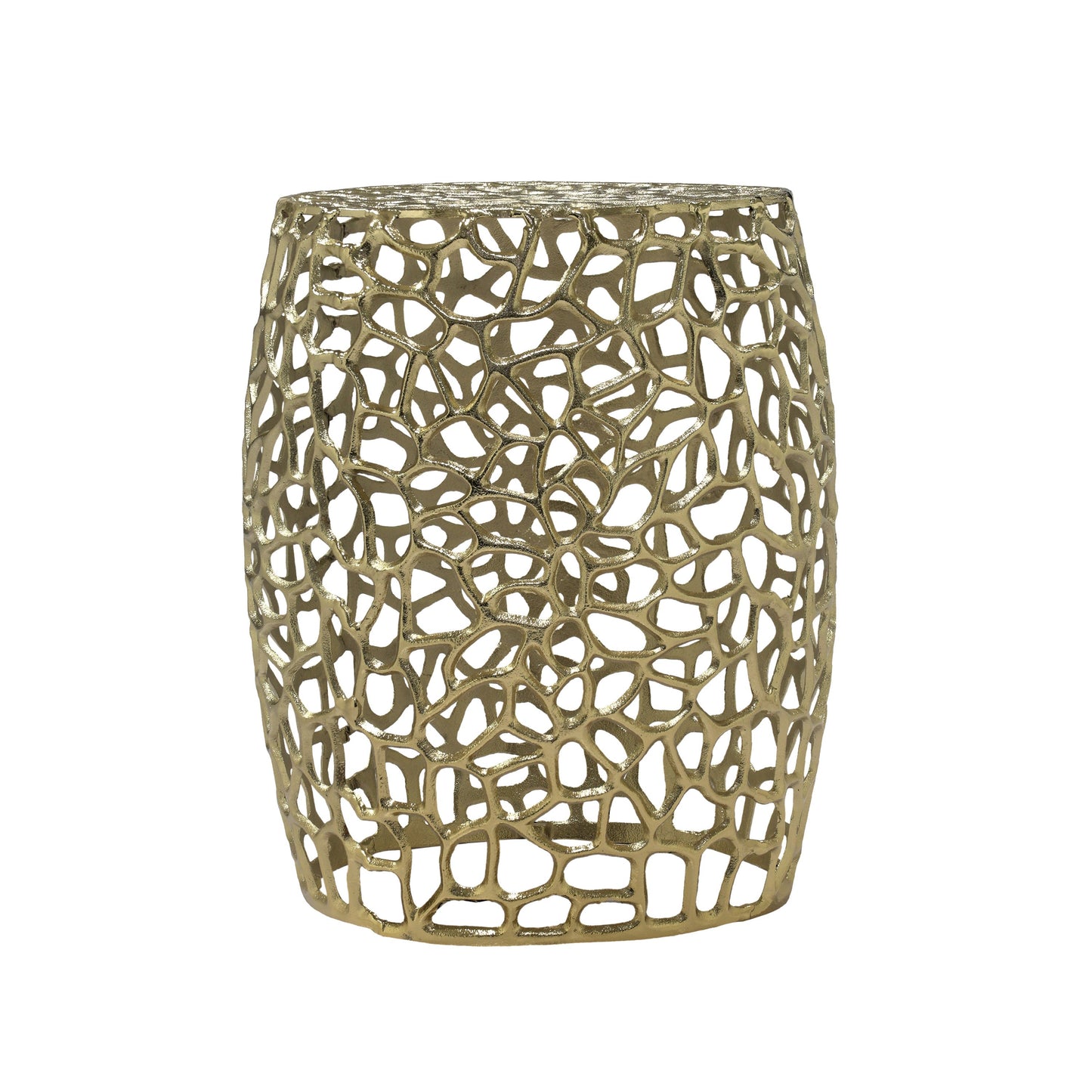 Aluminum Drum End Table with Intricate Design in Gold