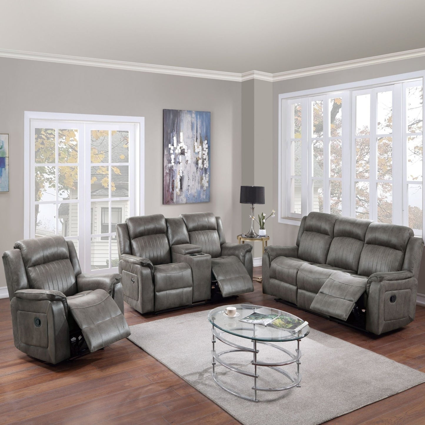 Contemporary Living Room Set, Horizontal And Vertical Tufting