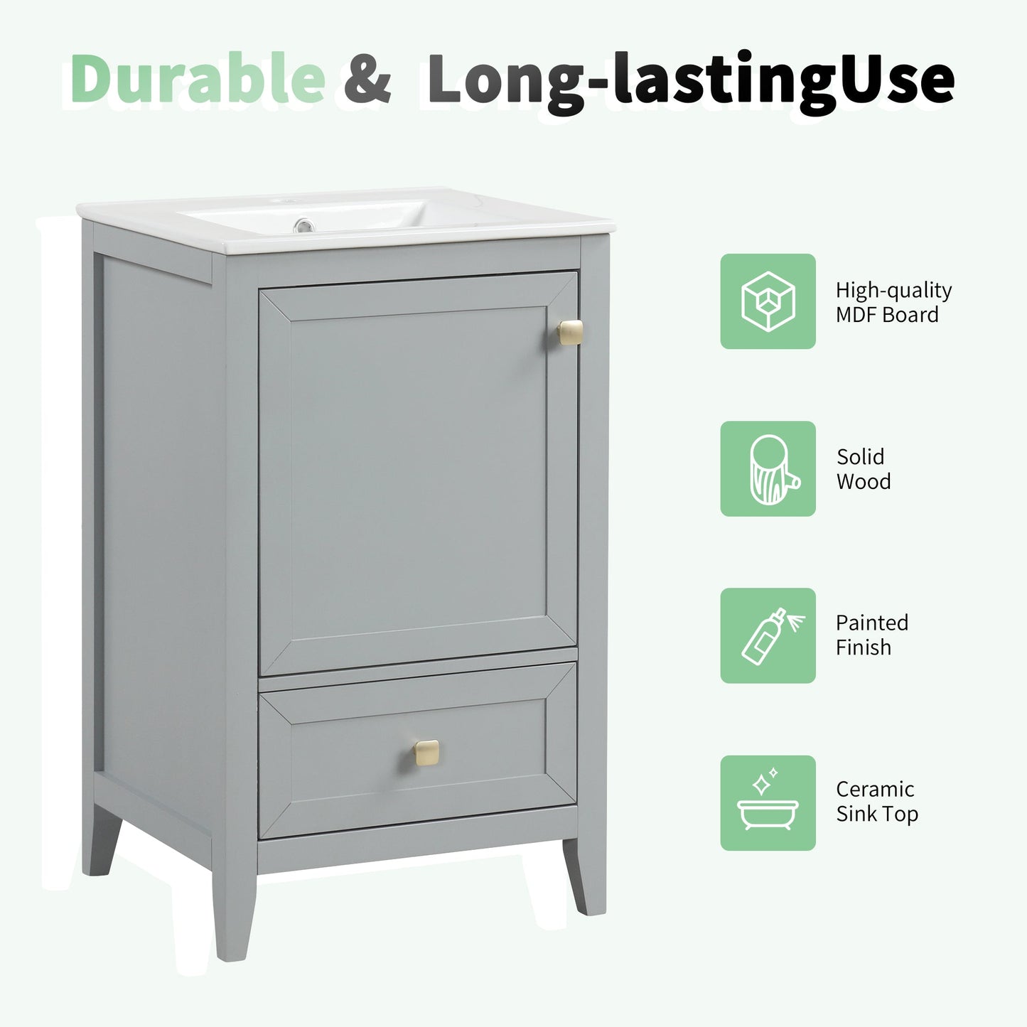 20" Bathroom Vanity with Sink, Storage Rack, and Soft Closing Door - Grey