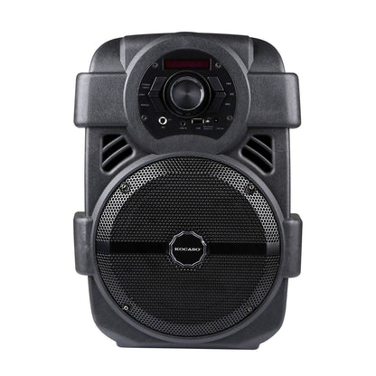 KOCASO Wireless Speaker Portable PA Karaoke System with 8" Subwoofer Sound System Wired Microphone w/ DJ Lights FM Remote Control